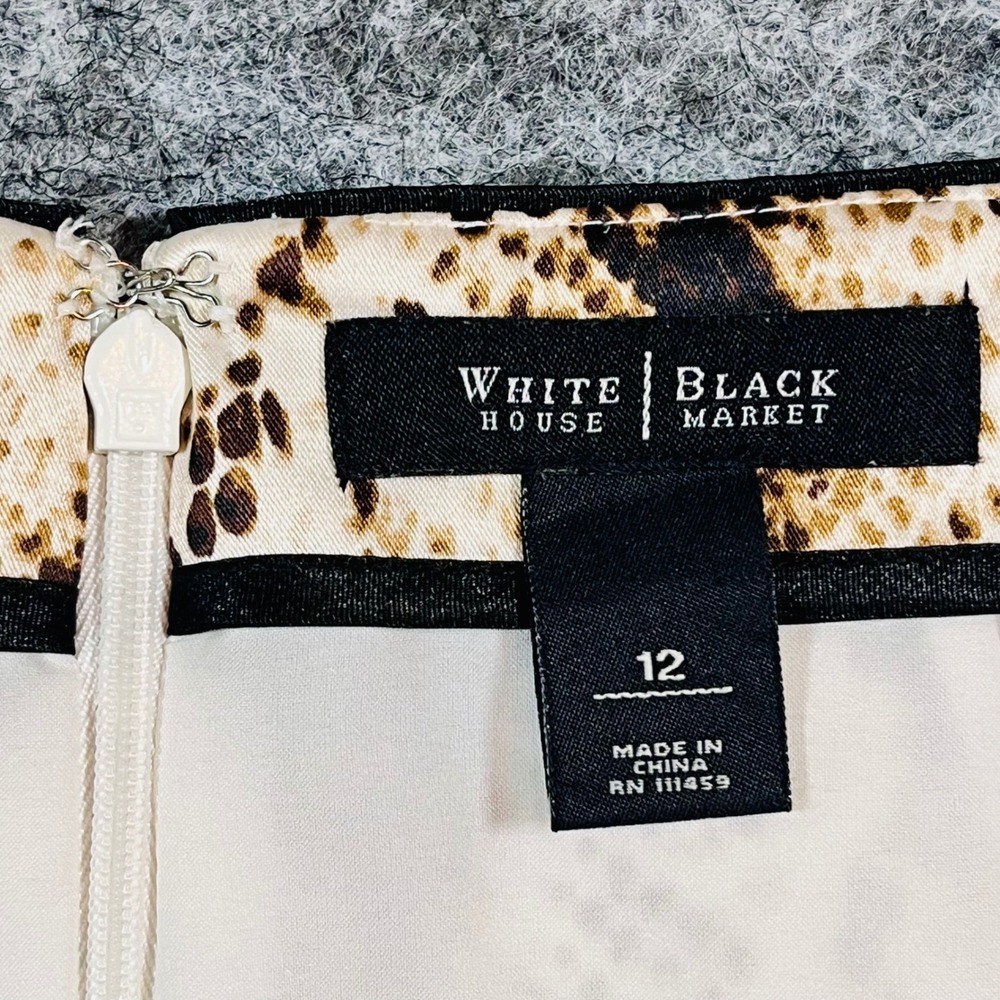 White House Black Market Pencil Skirt Womens 12 Tan Snakeskin Floral Office Chic - Picture 7 of 10
